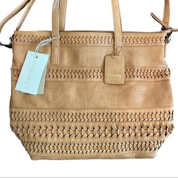 Brown Vegan Leather Shoulder Bag Tote with Strap - Picture 3 of 8